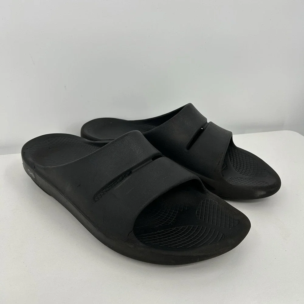 Oofos Ooahh Lightweight Recovery Slide Comfort Sandals Men 13 Black Beach‎